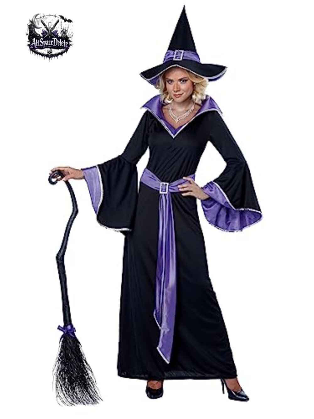 Glamour Witch Costume Long Gown Silver Buckle Women XL Halloween